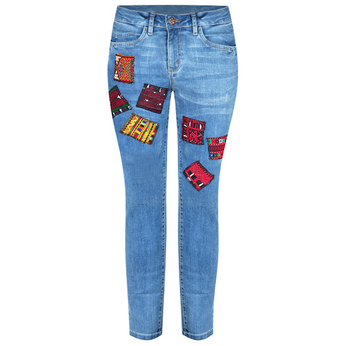 شلوار جین زنانه سوزندوزی بلوچی روچ مدل تیکه دوزی