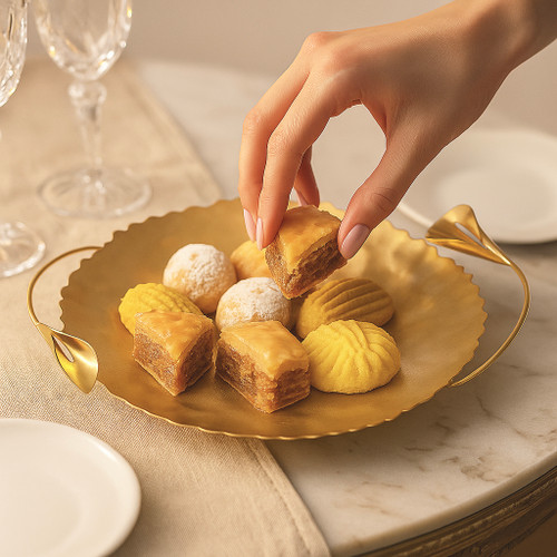 ظرف برنجی شیرینیخوری دستساز با طراحی هنری ایرانی