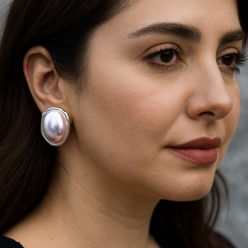 گوشواره زنانه استیل مرواریددار براق