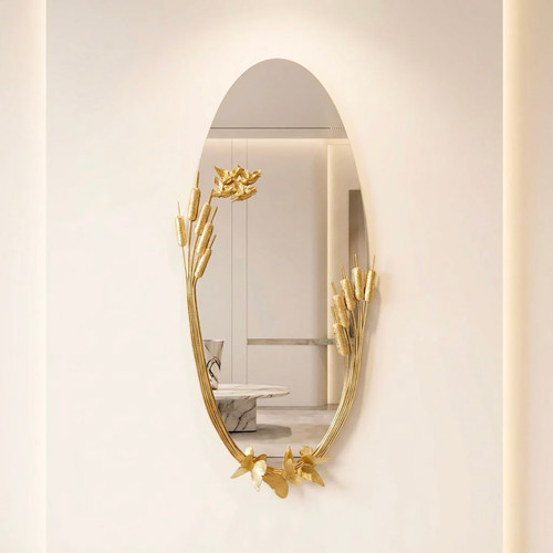 آینه قدی برنجی دستساز گالری عزیزی مدل پروانه و گل مرداب