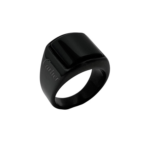 انگشتر استیل مردانه طرح کارتیر مشکی براق با سنگ اونیکس